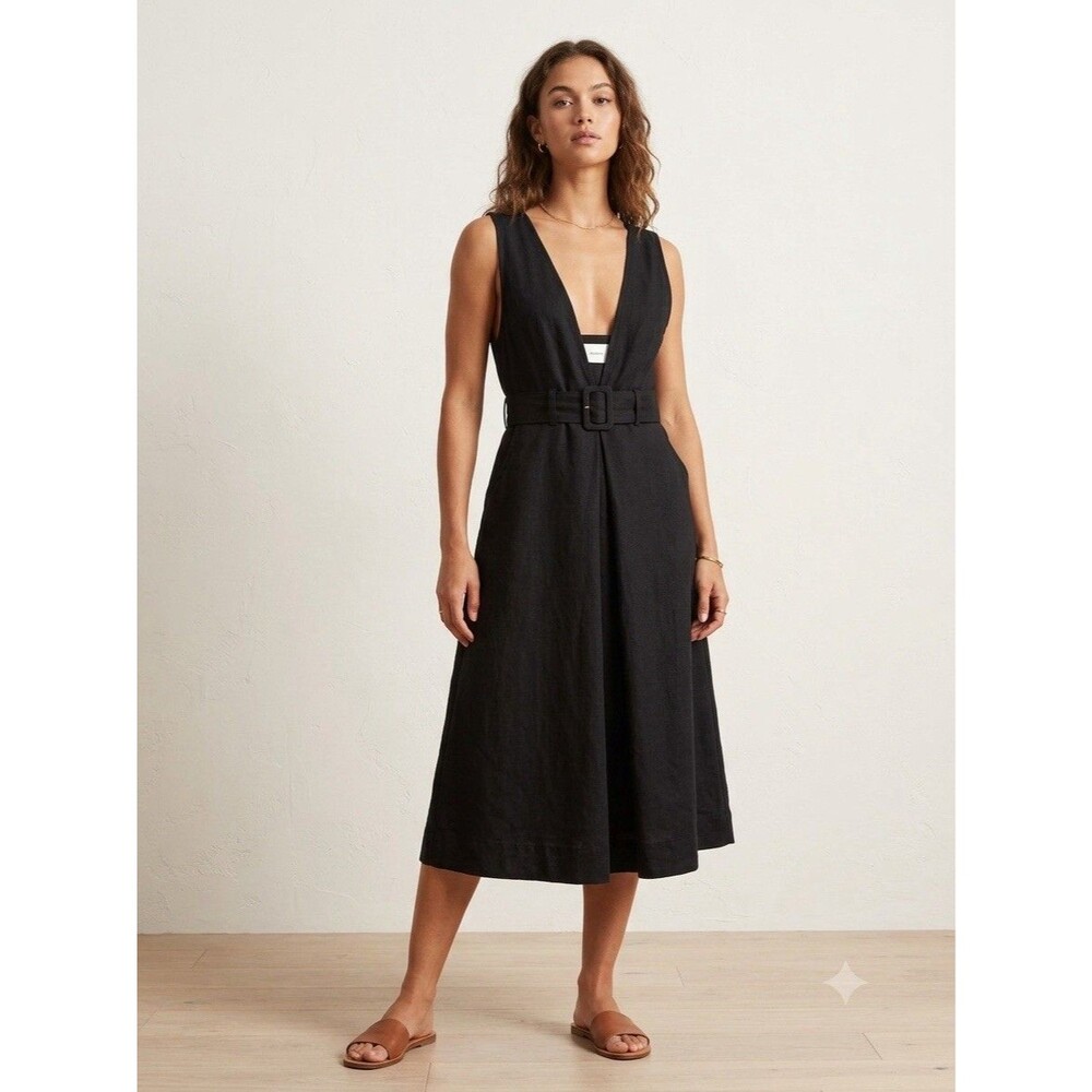 Maeve Anthropologie Black Belt Jumper Dress Viscose Linen Office Sleeveless XS - Picture 3 of 15